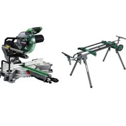 HIKOKI Scie à Onglet C8FSHGWAZSET C8FSHGWAZ Tronçonneuse 216mm 1100W + Support UU240F