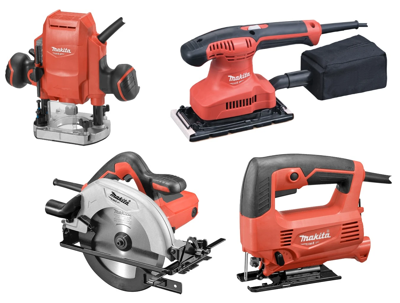 Makita MT MT Advantage Set - Défonceuse M3601 + Ponceuse M9203 - Scie Sauteuse M4301 + Scie Circulaire M5802 3 Makita MT MT Advantage Set - Défonceuse M3601 + Ponceuse M9203 - Scie Sauteuse M4301 + Scie Circulaire M5802