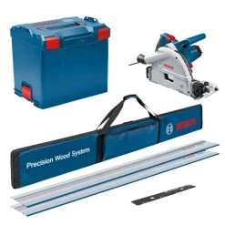 Bosch Bleu Scie Circulaire GKT 55 GCE + 2x Rails De Guidage + Pochette Pour FSN + Pièce De Liaison En L-Boxx 0615990M9B